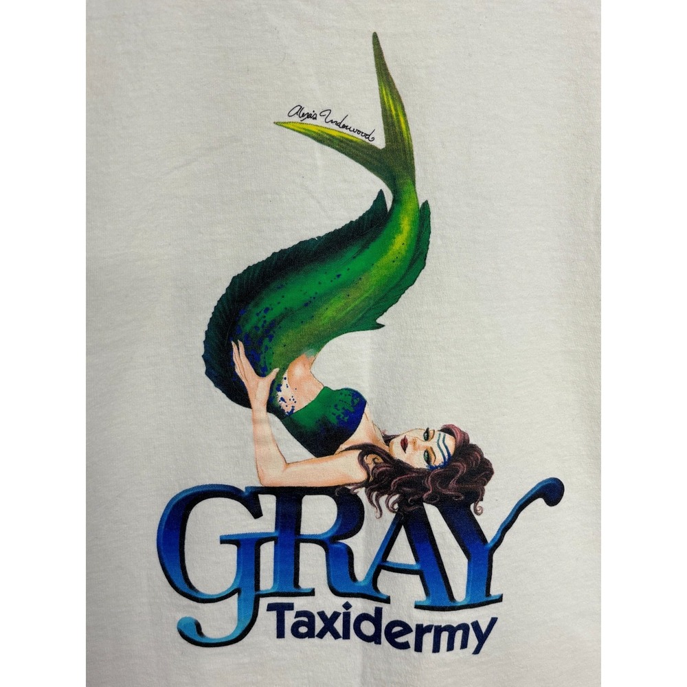 Gray Taxidermy Crew Gear T-Shirt Mens White Short‎ Sleeve XL Mermaid